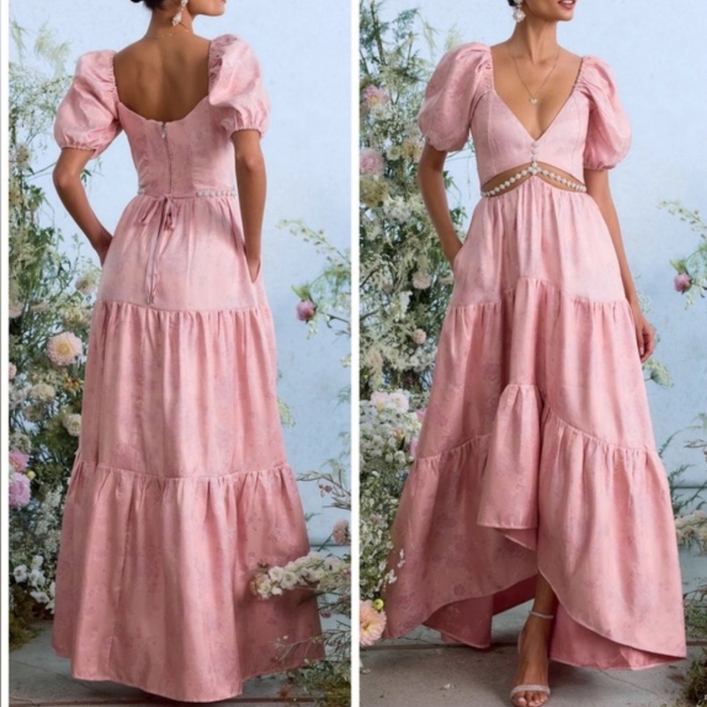 V. Chapman Pink High-Low Gown Plunge Neckline - Picture 2 of 11